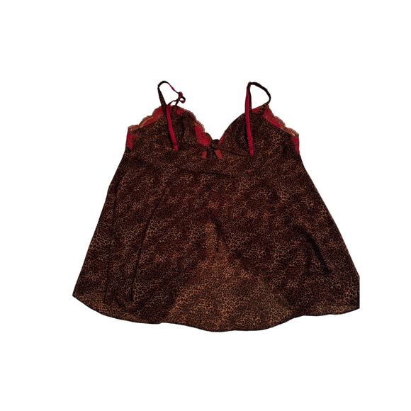 VICTORIA'S SECRET Leopard Print Hot Pink Lace/Velvet Trim Babydoll Camisole Sz L - Picture 2 of 5